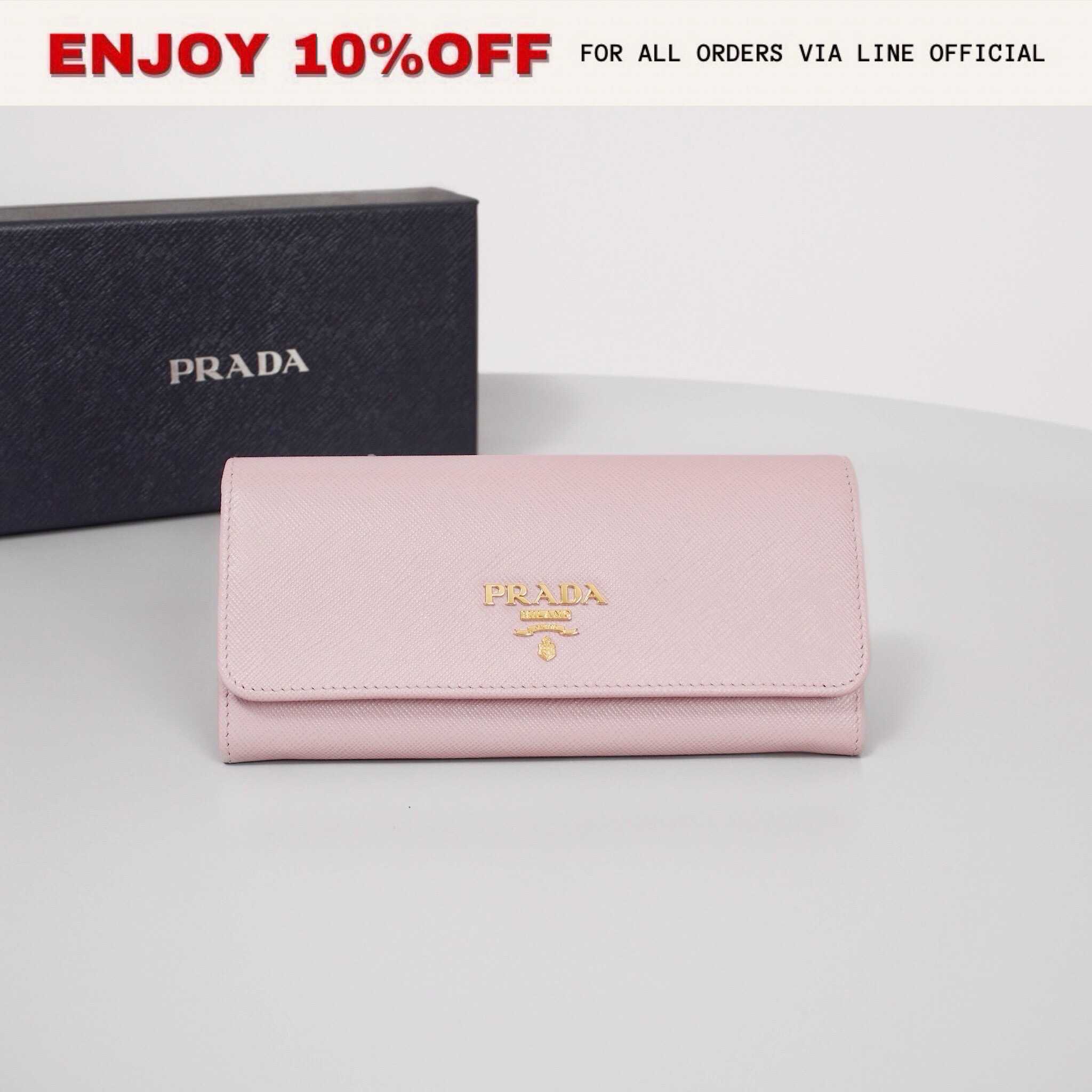 📍KEPT UNUED📍PRADA Large Saffiano Leather Wallet สี Alabaster GHW | Bag