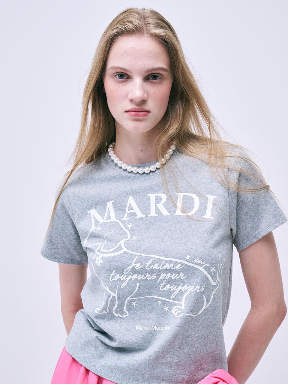 (pre,รวมส่ง) SLIM TSHIRT SWING THE TAIL DDANJI FLOWER CHOKER /Mardi Mercredi