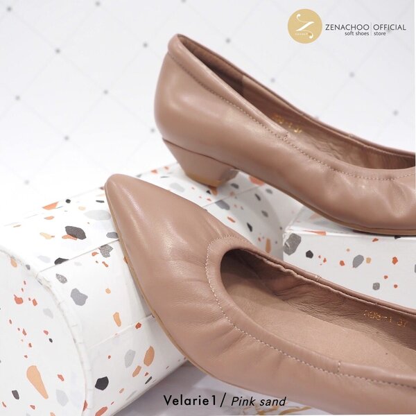 ทรงปกติ:เปลี่ยนไซส์ได้-ไม่รับคืน::Zenachoo รุ่นขายดี Velarie1 สูง 1นิ้ว สี Pink sand รองเท้าหัวแห...