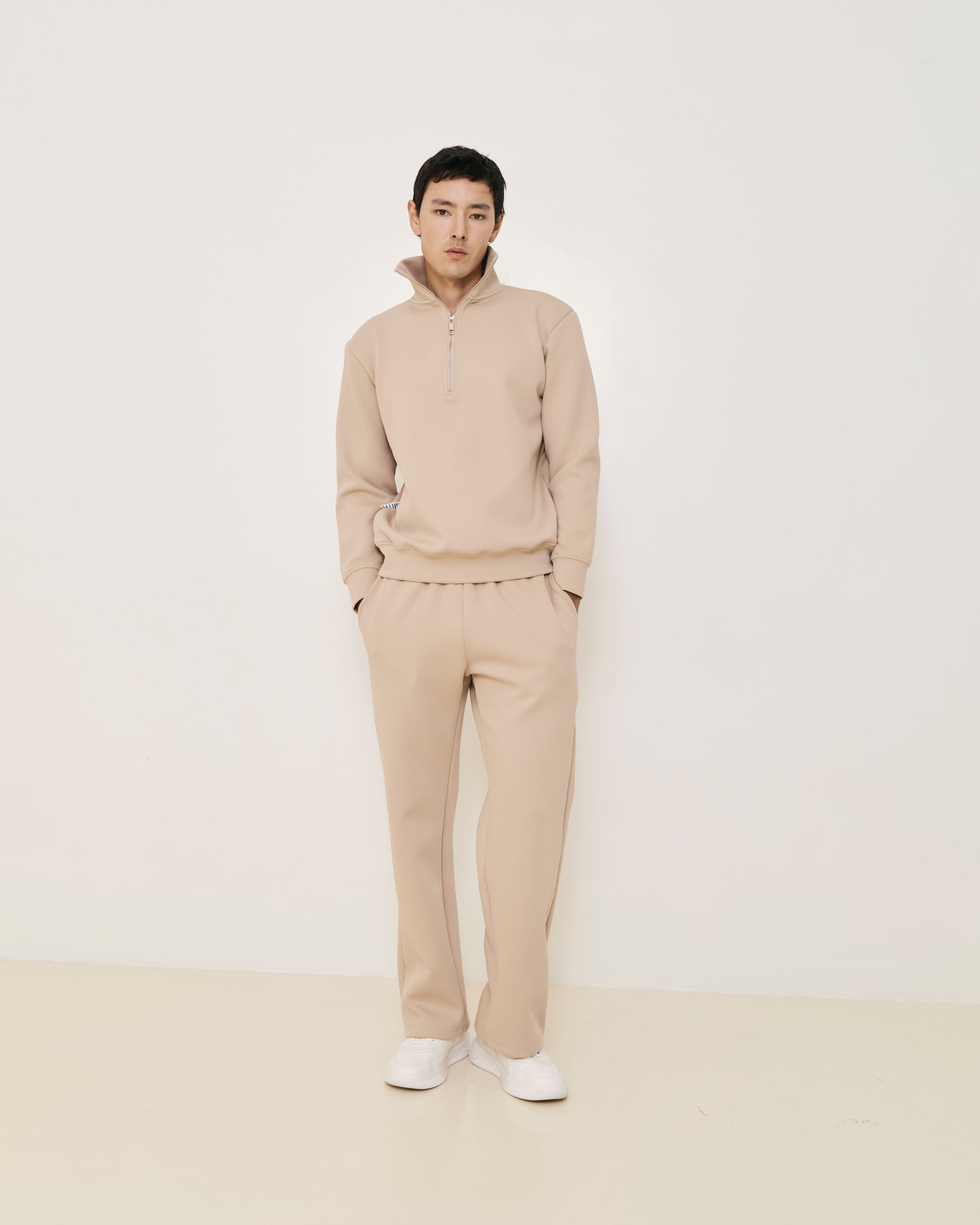 Beige cotton Wide-Leg Sweatpants