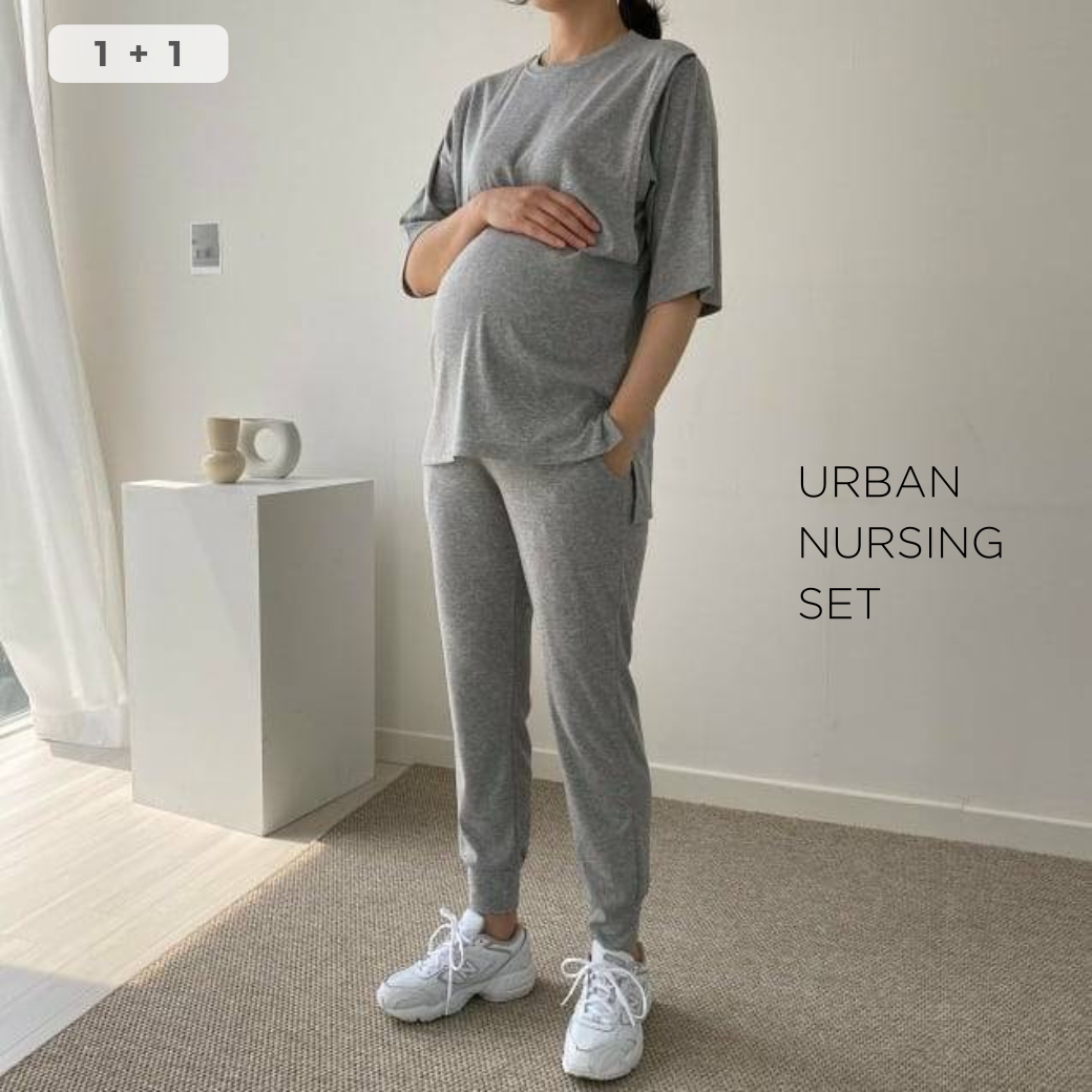[1+1][พร้อมส่ง] 💝Nursing Urban Set (Top+Pants) 🇰🇷