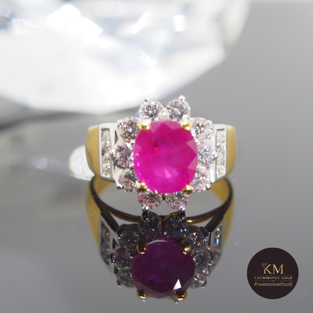 แหวนเพชร Star Burma Ruby Round Flora Diamond Collection (90% Gold)