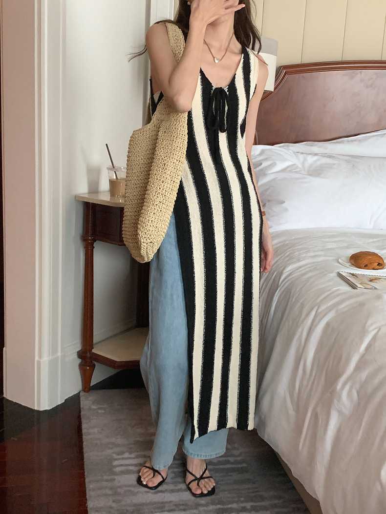 SAY APPAREL: High slit stripes knit dress