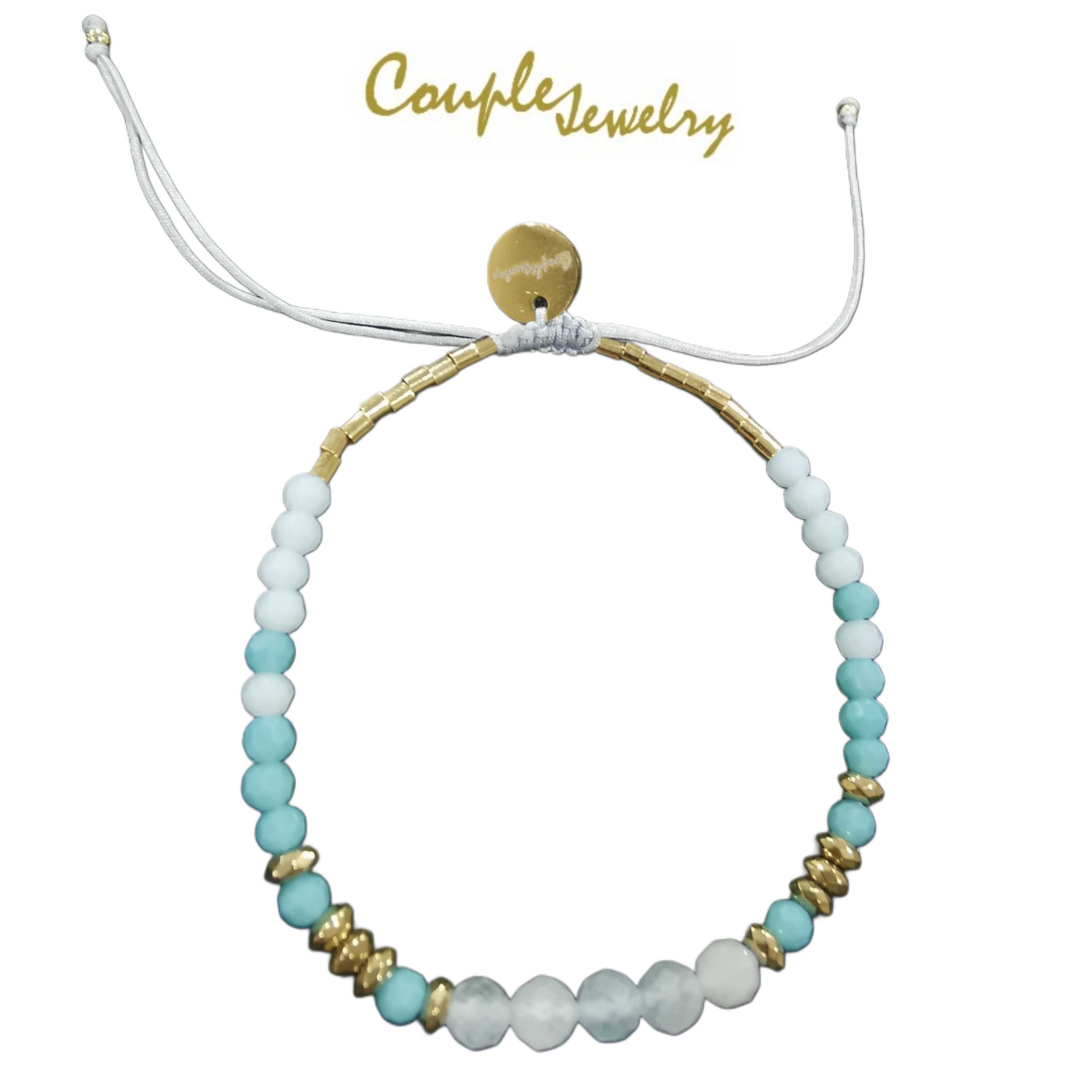 Couple​ jewelry​  ข้อมือเชือกถักหินอความารีน