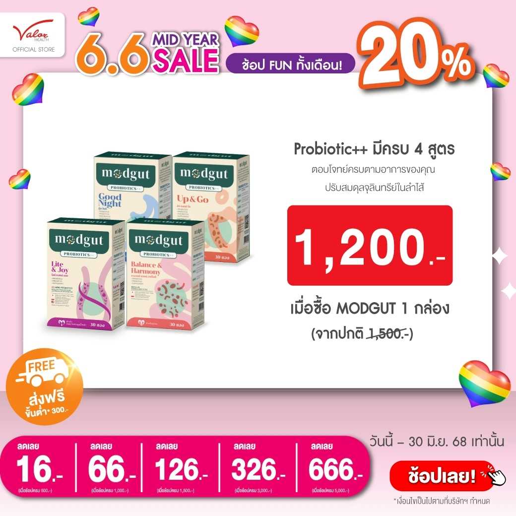 1 กล่องราคาพิเศษ โพรไบโอติก Modgut probiotics ++ ชนิดผง 30 ซอง  มีครบ 4 สูตร