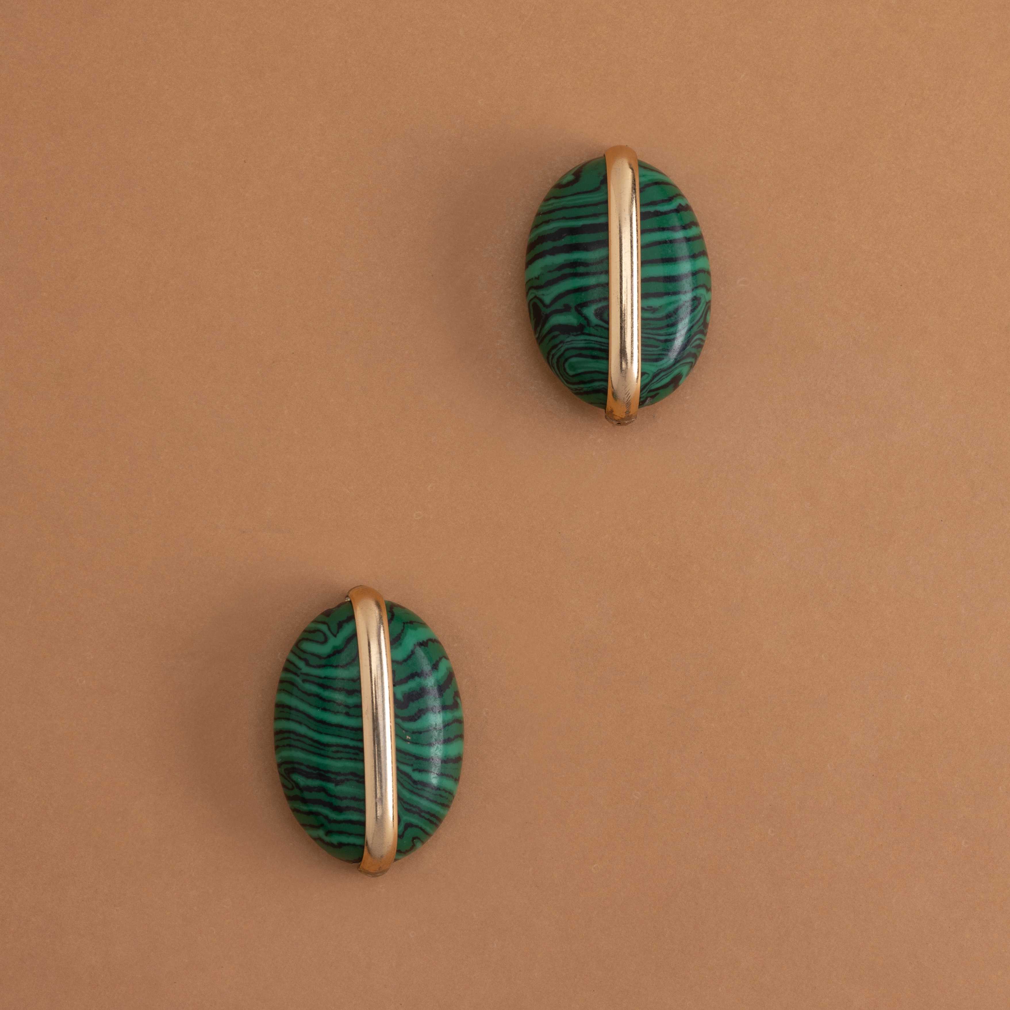 MALACHITE GOLD BEAN EARRINGS