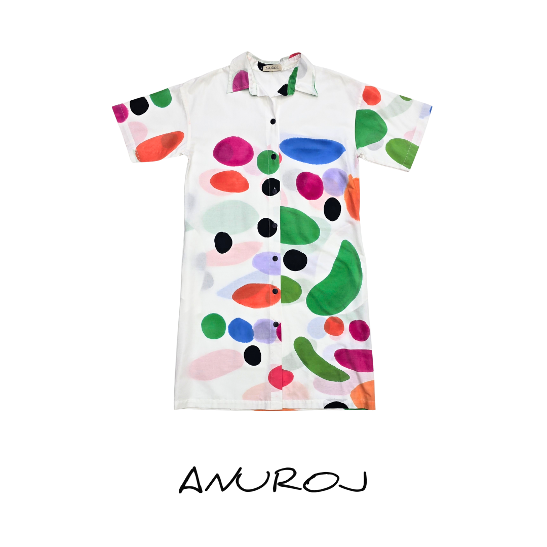(พร้อมส่ง) Short dress shirt Cotton and cotton rayon with graphic print