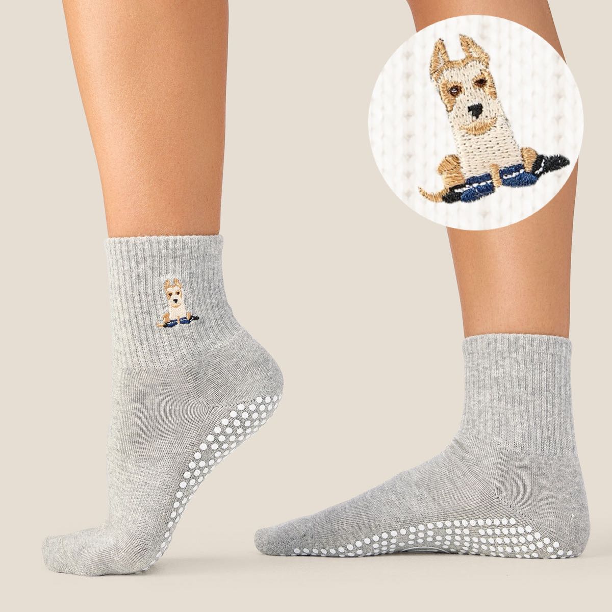✨BEST✨ Crew Grip Socks - Terrier Grey Marle | ถุงเท้าพิลาทิส MoveActive