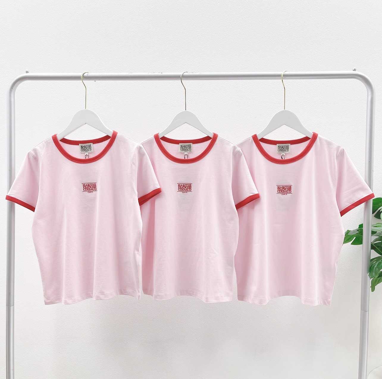 Marithe Classic logo Ringer Tee (Pink)