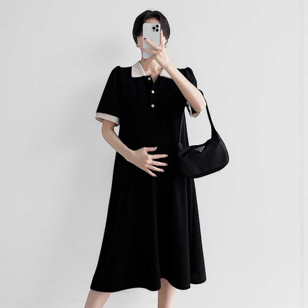 เดรสโทนสีดำแบบสวยน่ารักเรียบร้อยดูดีมาก คอปกสีครีม ผ้ายืดโปโลผ้าดีมากๆ ทรงสวย