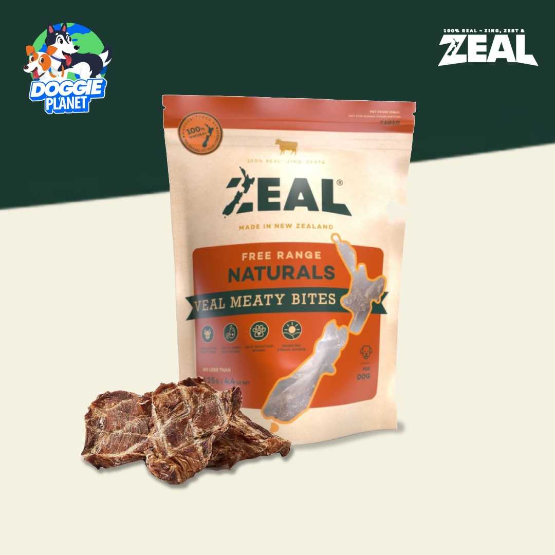 Zeal Veal Meaty Bites เนื้อลูกวัวแผ่นอบแห้ง | ขนมสุนัขสำหรับแทะเล่น จากธรรมชาติ 125 ก.