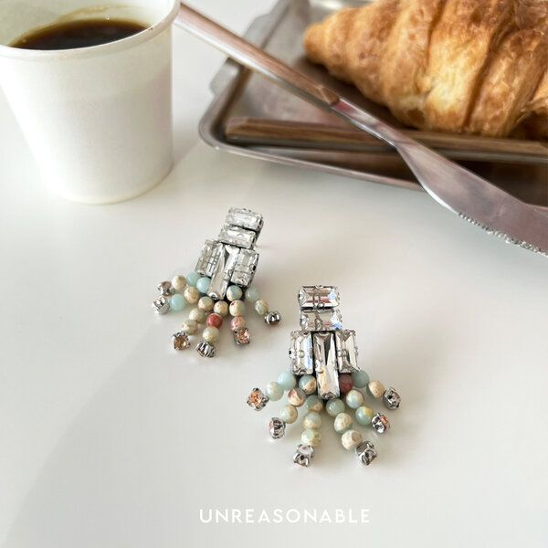 ต่างหู Aqua Jasper ต่างหูคลิป ต่างหูก้านเงิน UA0676-02 Unreasonable Accessories