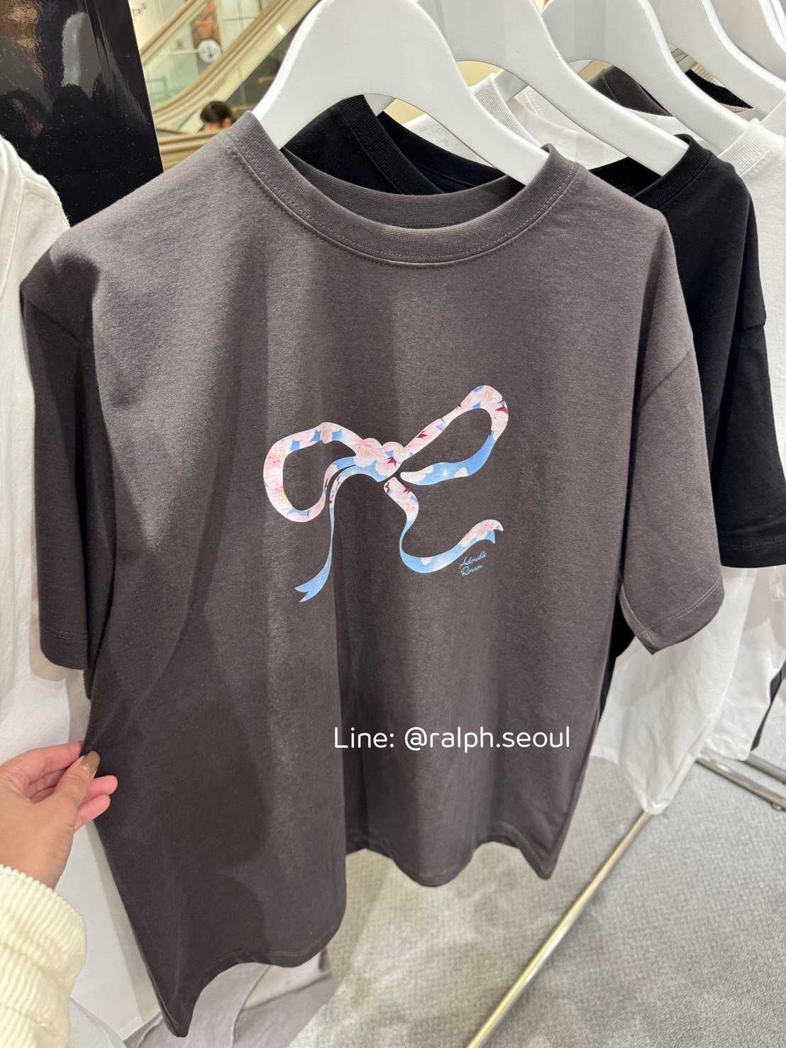 Ronron Heart Ribbon Cherry Blossom Basic fit T-shirt(CHARCOAL)