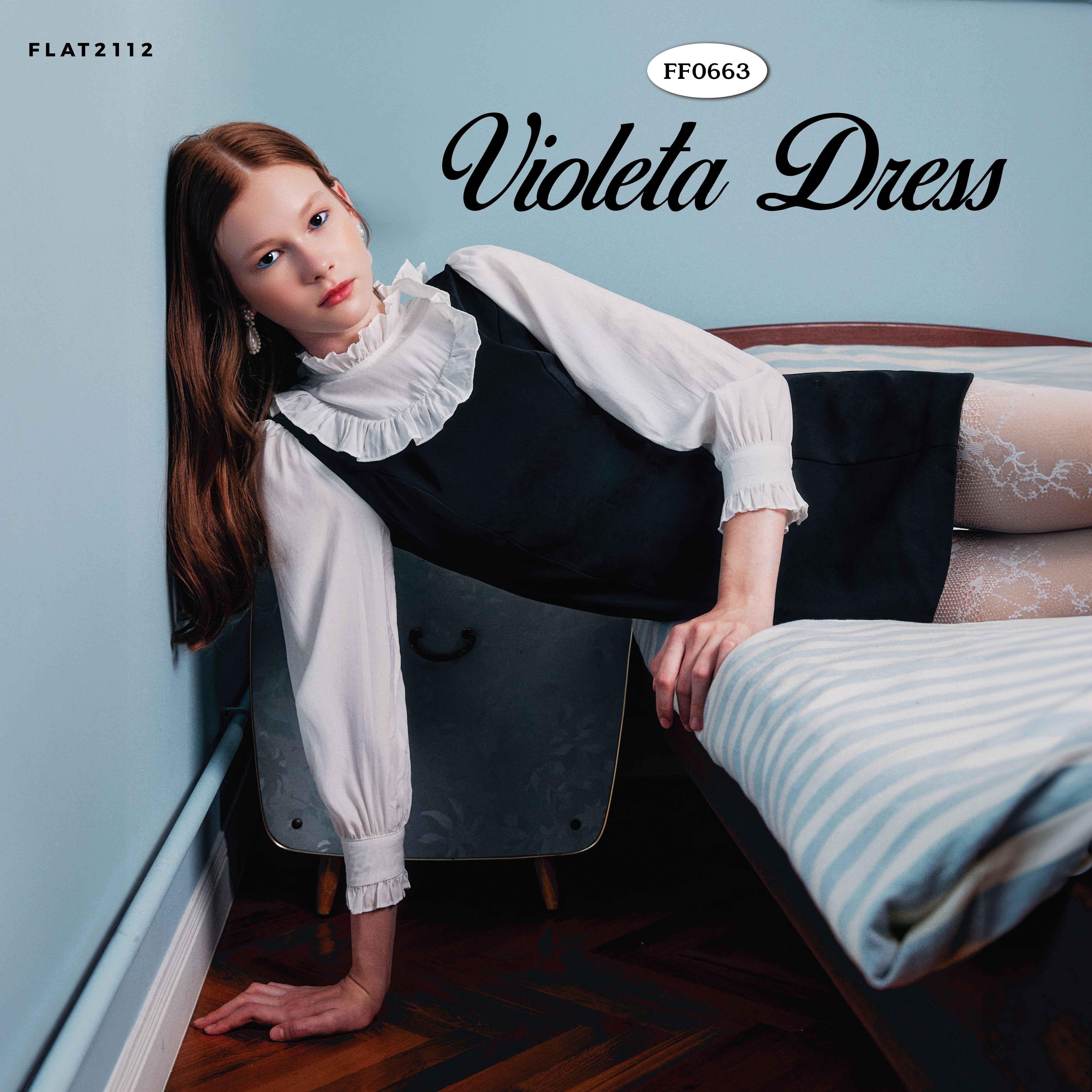 FLAT2112 FF0663 : VIOLETA DRESS มินิเดรสทูโทน แขนยาว คอกลม