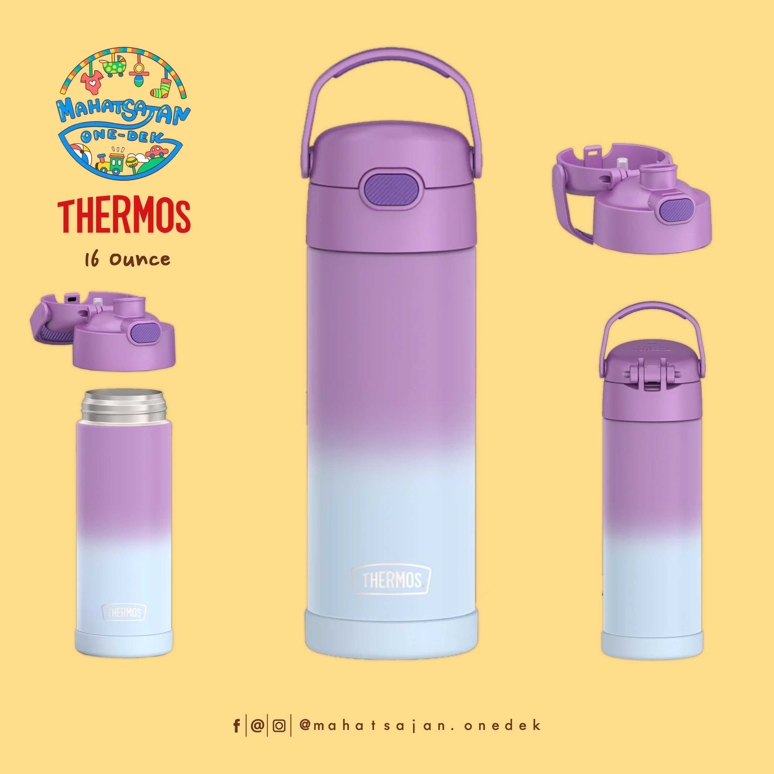 Purple Ombre The Funtainer 16 Oz Stainless Steel Water Bottle  กระติกน้ำเก็บอุณหภูมิ ยกดื่ม