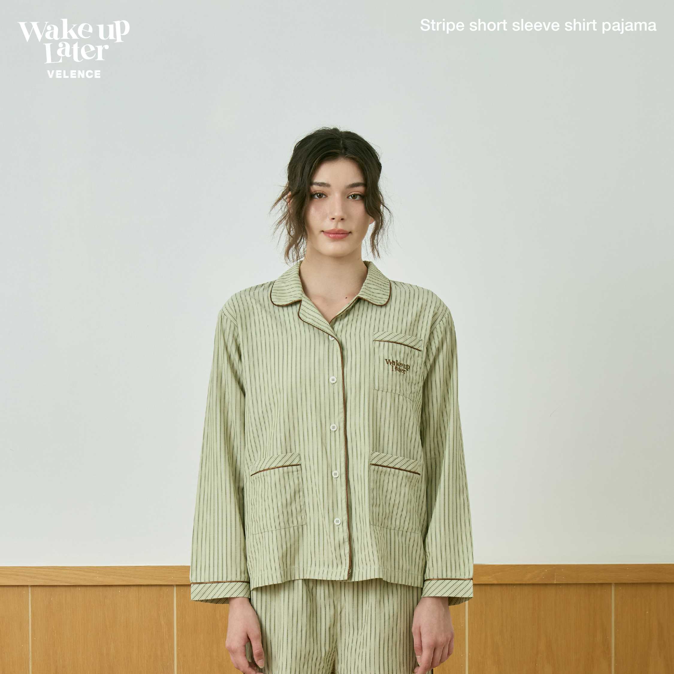 Green Stripe Long Sleeve Shirt Pajama 'Wake Up Later'