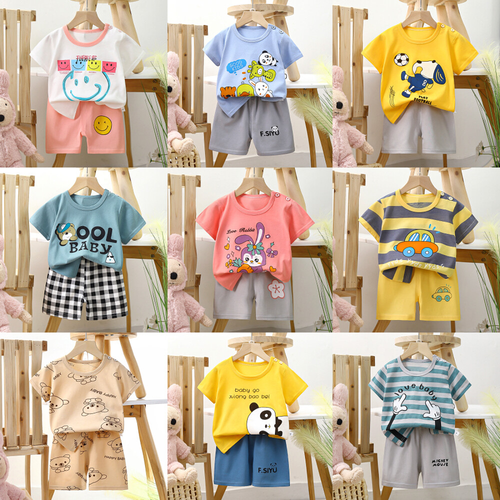 ชุดเด็กเล็กลายการ์ตูน เสื้อแขนสั้นคอกลม+กางเกงขาสั้น งานน่ารักมากๆ ใส่ได้ทั้งชาย หญิง DXT232