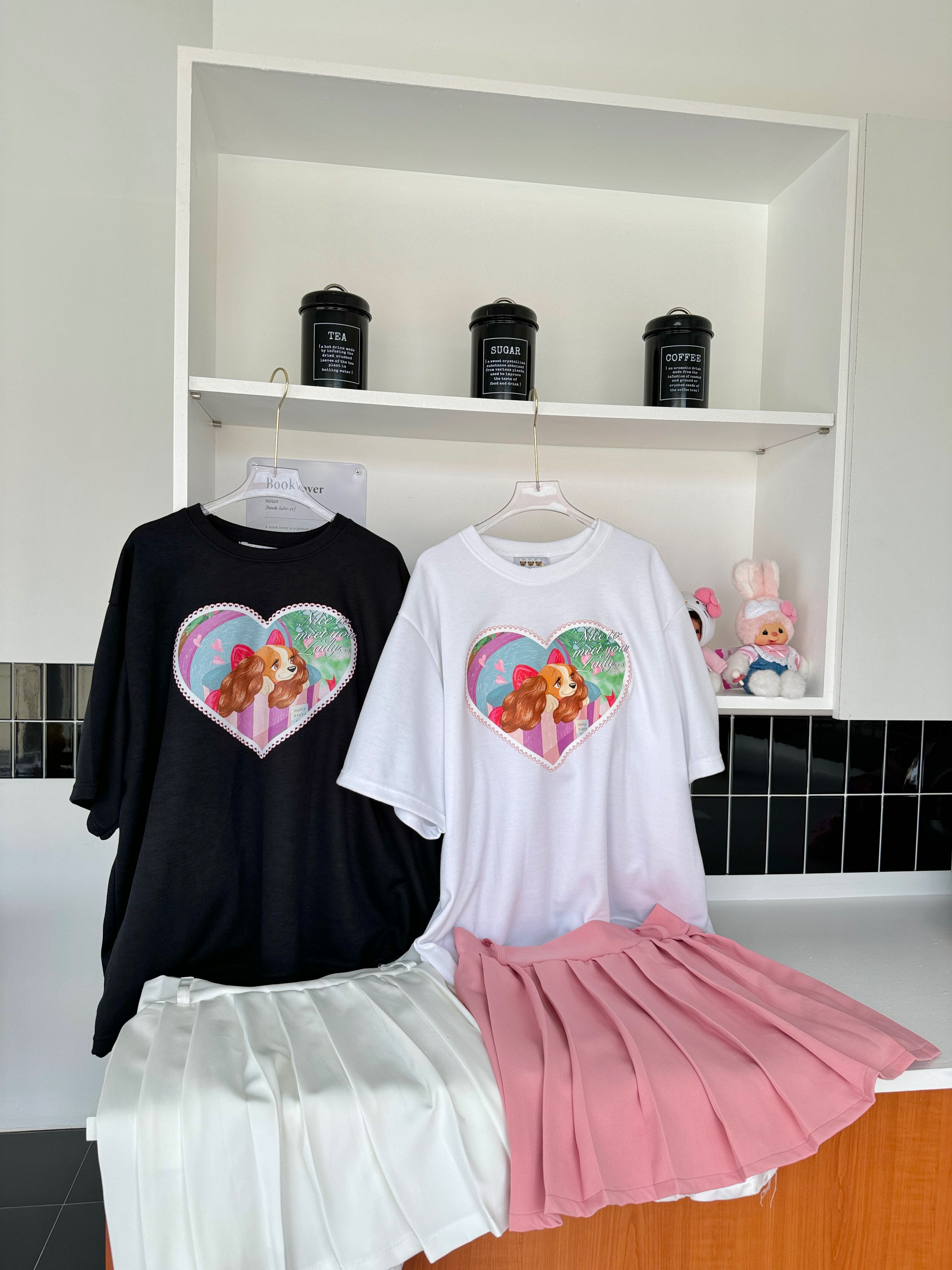 Lady Oversize mini heart t-shirt🐶💖