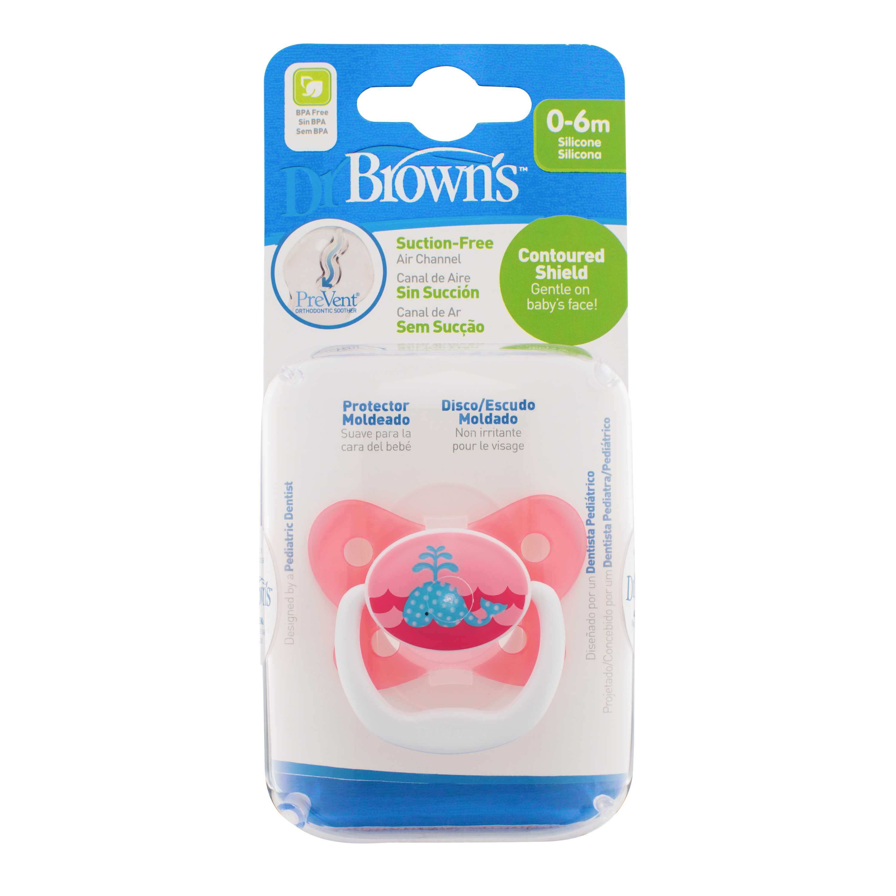 #จุกนมหลอก Dr.Brown's : DRBPV11304-SPX PreVent BUTTERFLY SHIELD Pacifier Stage 1 0-6M - Pink, 1pk.