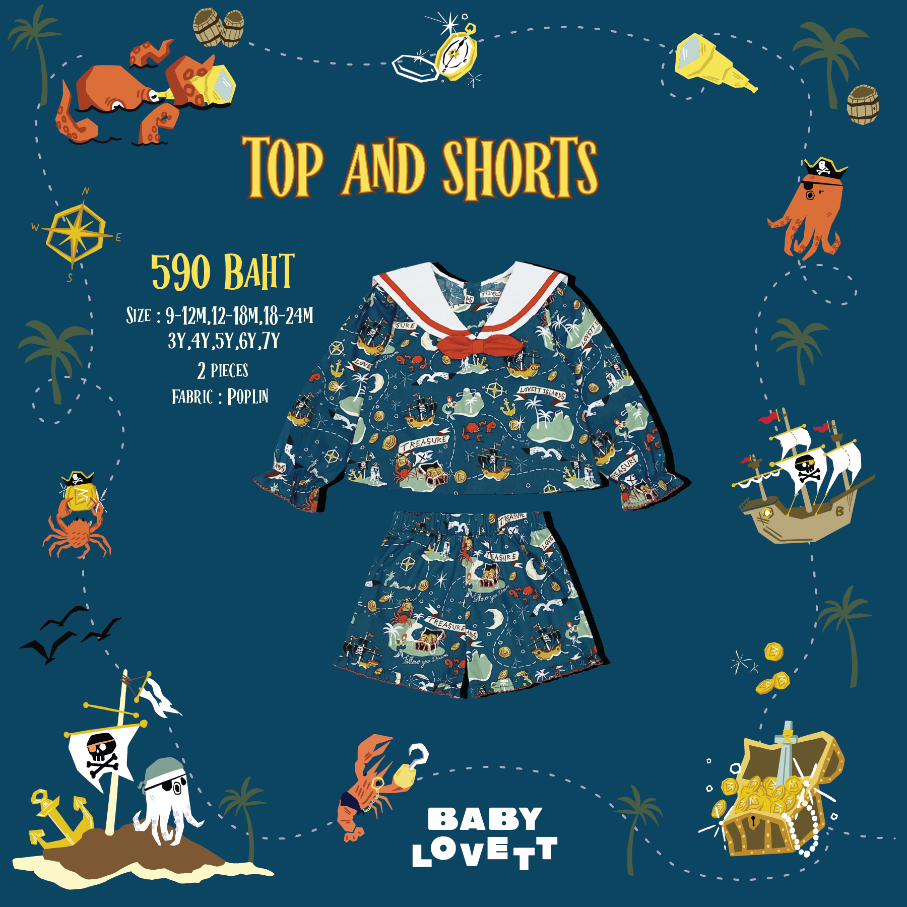 18 ชุดโจรสลัด Pirate Halloween - Top and Shorts