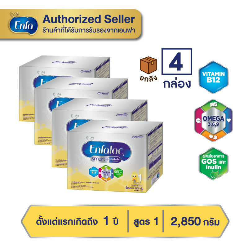 (ยกลัง 4 กล่อง) นม เอนฟาแล็ค สมาร์ทพลัส นม สูตร 1 นมผง เด็ก ขนาด 2850 กรัม Enfalac Smart+ 1 (2850g)