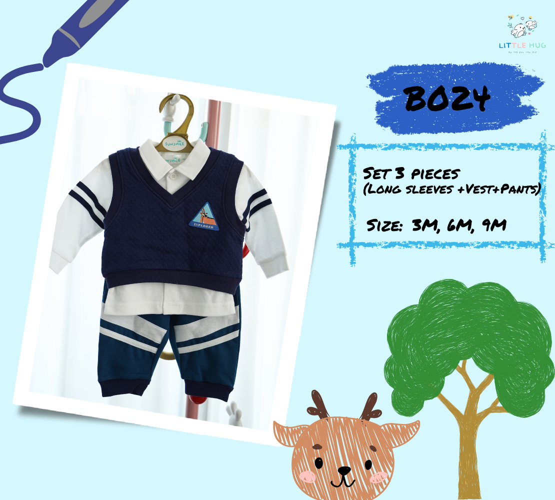 B024: Set 3 Pieces (Long Sleeve+Vest+Pants)