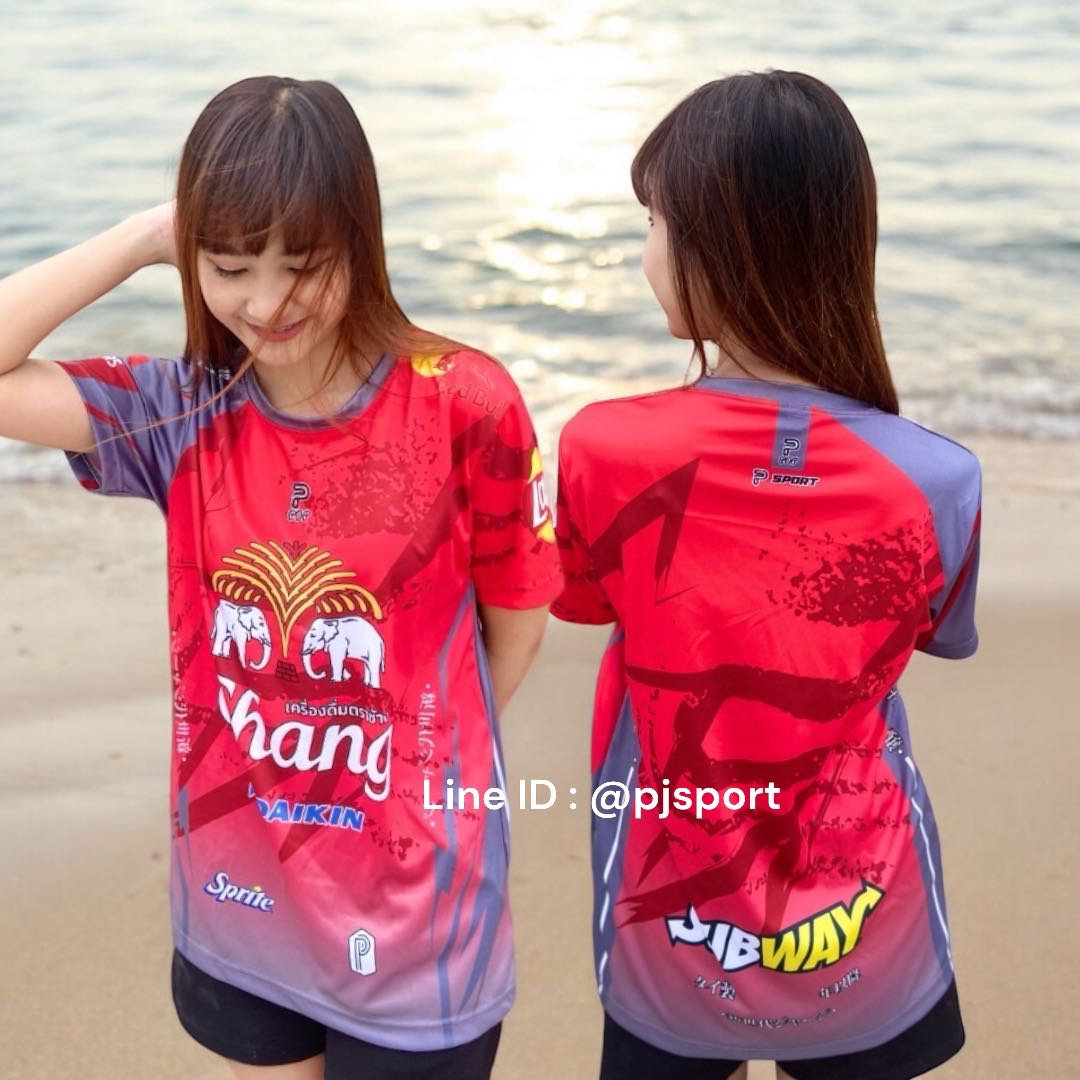 เสื้อกีฬา พิมพ์ลายในเนื้อผ้าทั้งตัว สีสดใสไม่หลุดลอก ผ้าไมโครสปอร์ตนุ่มใส่สบาย