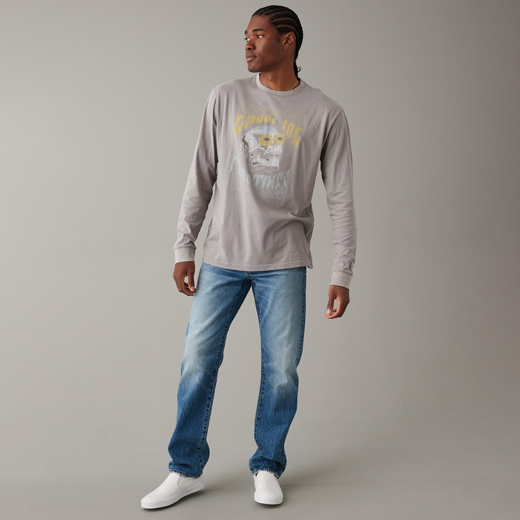 American Eagle เสื้อยืดผู้ชาย G HALLOWEEN 3RD PARTY LS SET IN TEE สี GRAY - 017-3246-020