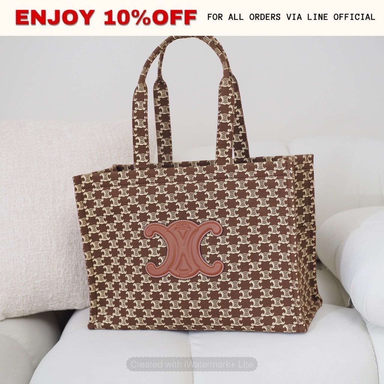📍KEPT UNUSED📍 CELINE Large Cabas Thais In Textile With Triomphe Calfskin Logo สี Brown | Bag
