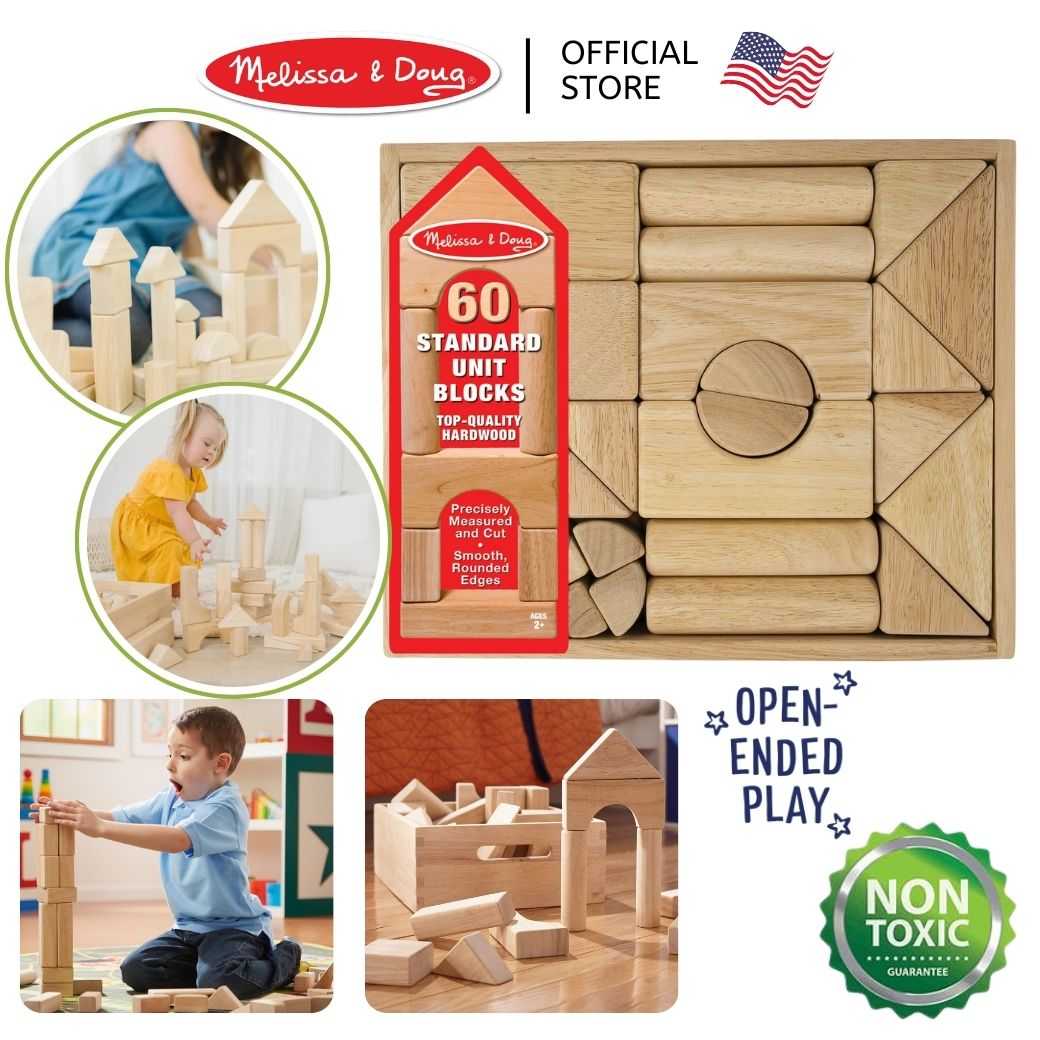 (ของแท้ USA) บล๊อคไม้สีธรรมชาติ 60 ชิ้น Melissa & Doug Standard Unit Block ชิ้นใหญ่ 4-10 cm 503