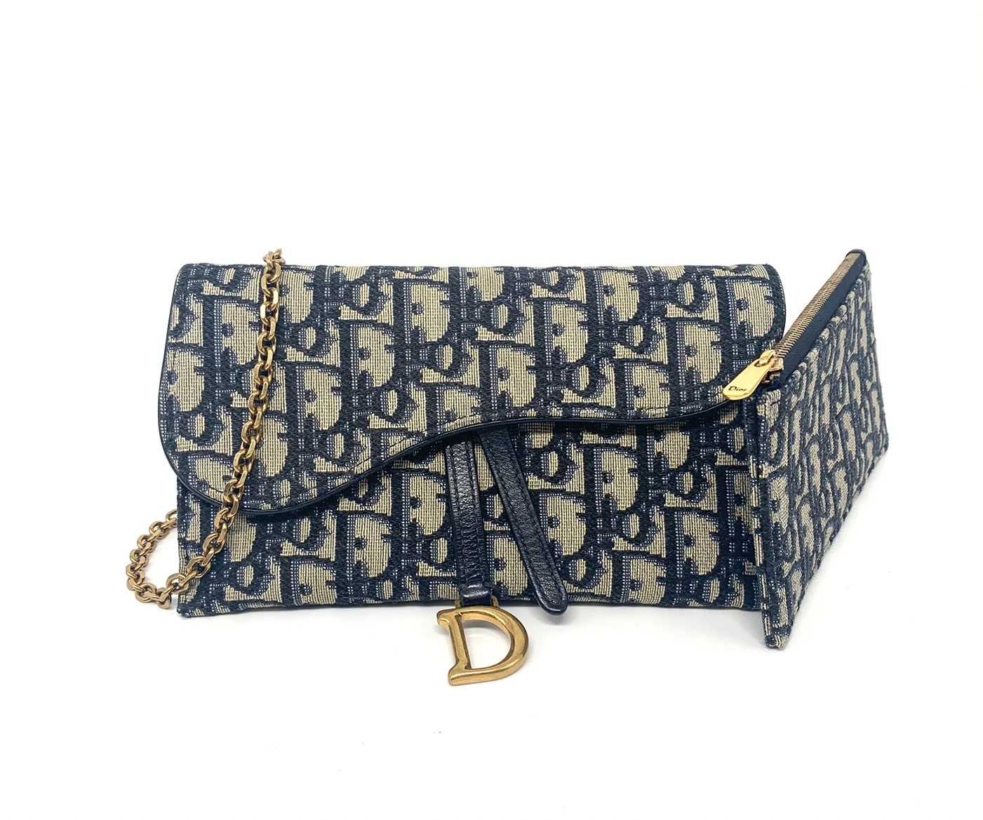 Dior Saddle pouch with chain blue oblique dc21