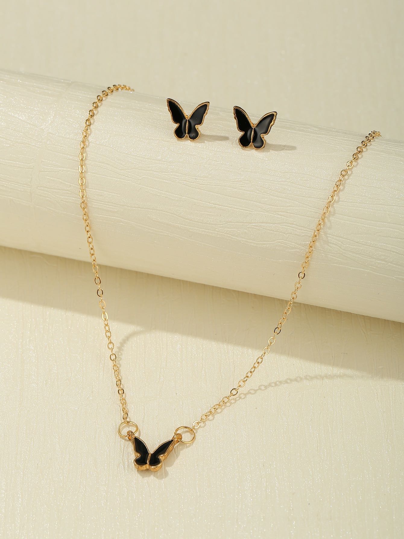 3pcs black butterfly decor jewelry set