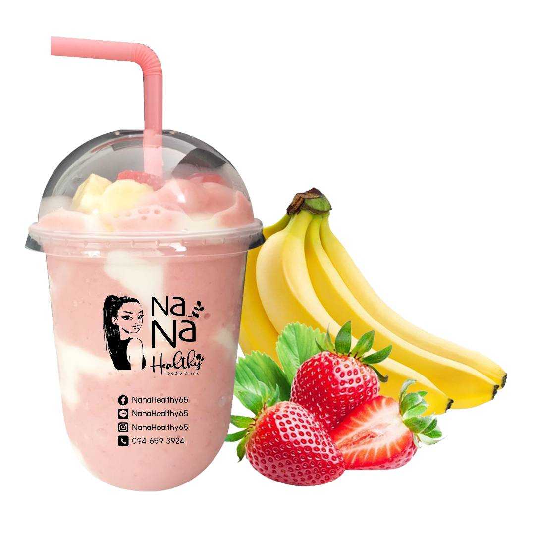 สมูทตี้โยเกิร์ต สตรอเบอรี่+กล้วยหอม / Strawberry + Banana yogurt Smoothie