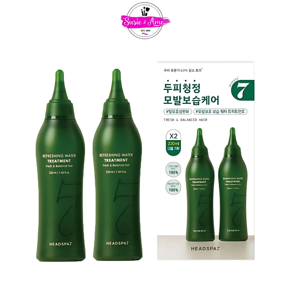 🌸🌸 Headspa 7 Refreshing Water Treatment Set (220 ml. 2pcs) (สีเขียว)