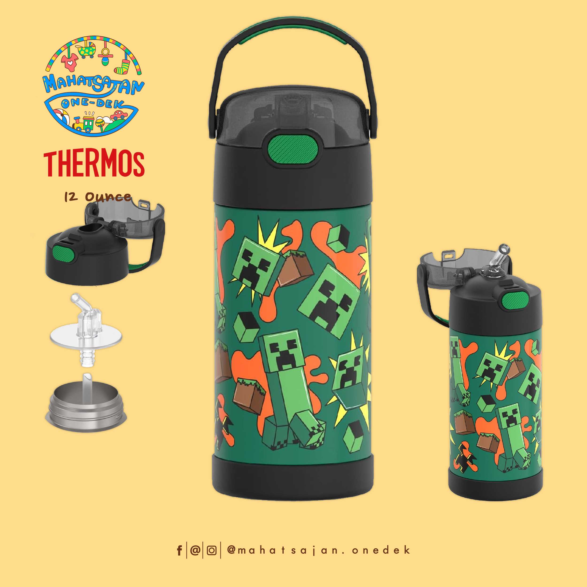 Minecraft Thermos Vacuum Insulated Stainless Steel 12 Oz Funtainer กระติกดูดน้ำแตนเลส