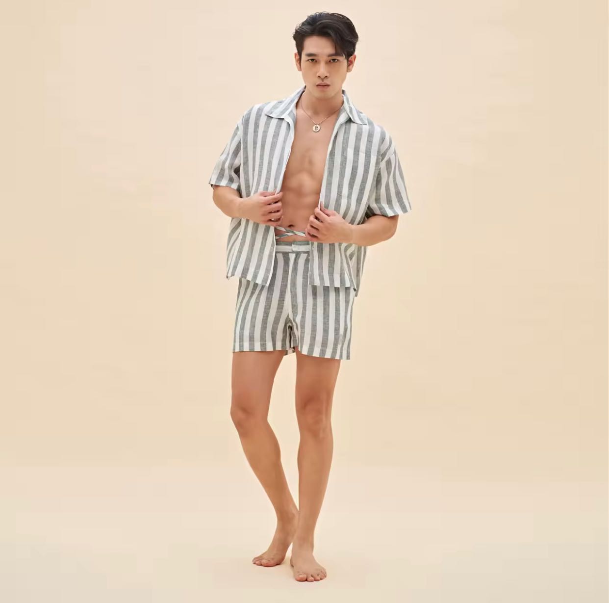 BALIBOY RESORTWEAR เสื้อเชิ้ตลินินแขนสั้น กางเกงขาสั้น / Seafoam