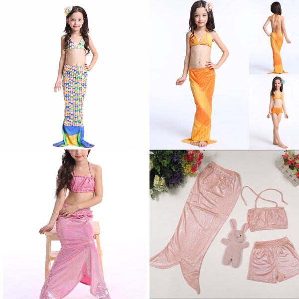 สินค้าพร้อมส่ง ชุดเด็ก ชุดว่ายน้ำหางนางเงือก จุดหลากสีรุ้ง
