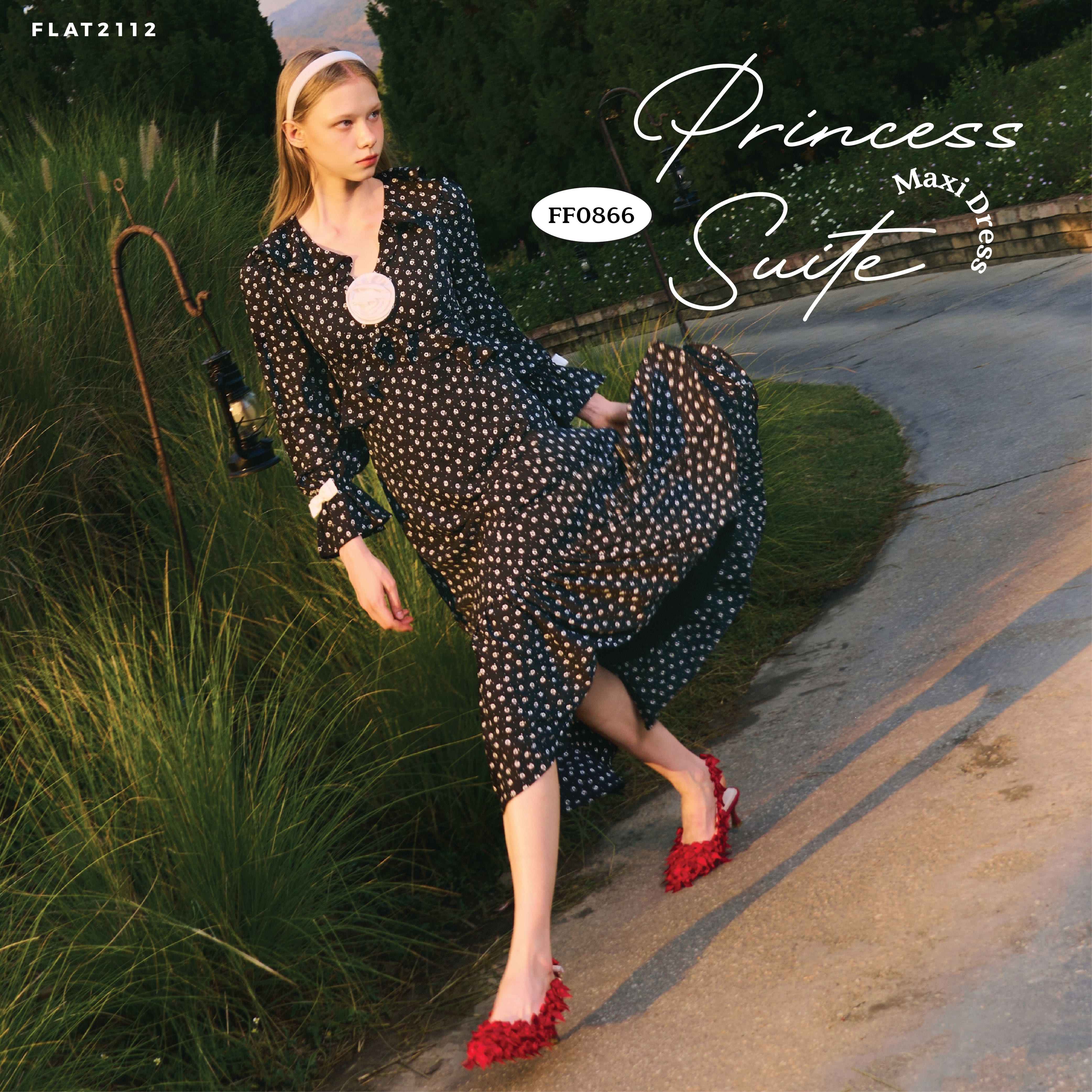 FLAT2112 FF0866 : PRINCESS SUITE MAXI DRESS เดรสยาว เดรสออกงาน เดรสแขนยาว ชุดออกงาน