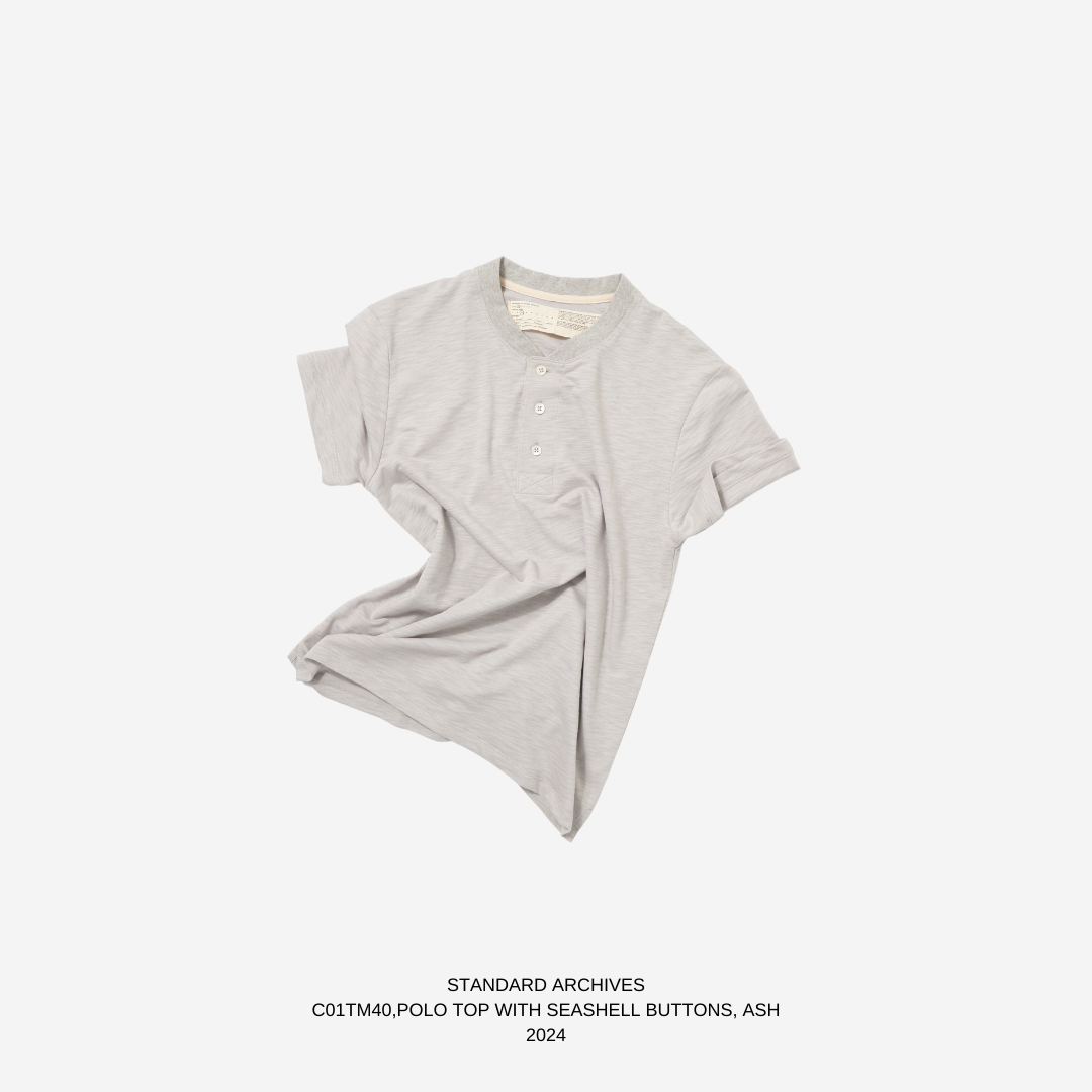 C01TM40,POLO TOP WITH SEASHELL BUTTONS,ASH