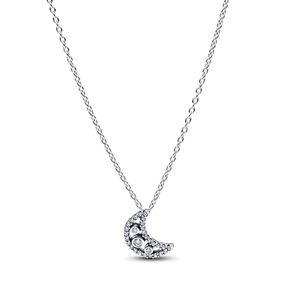 Moon sterling silver pendant necklace with clear cubic zirconia