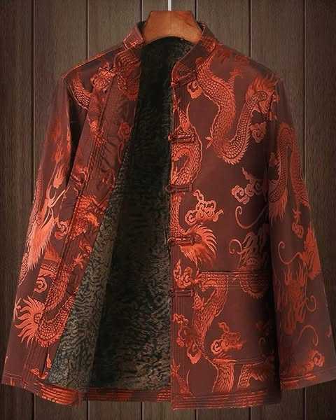 พร้อมส่ง #ASAYAHOMME 718 Dragon Embroidered Mandarin Jacket  แจ็คเก็ตหนา  (Brown Size 190)