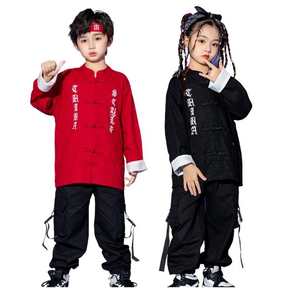 ชุดจีน เสื้อจีน ลายอักษรจีน สีแดง