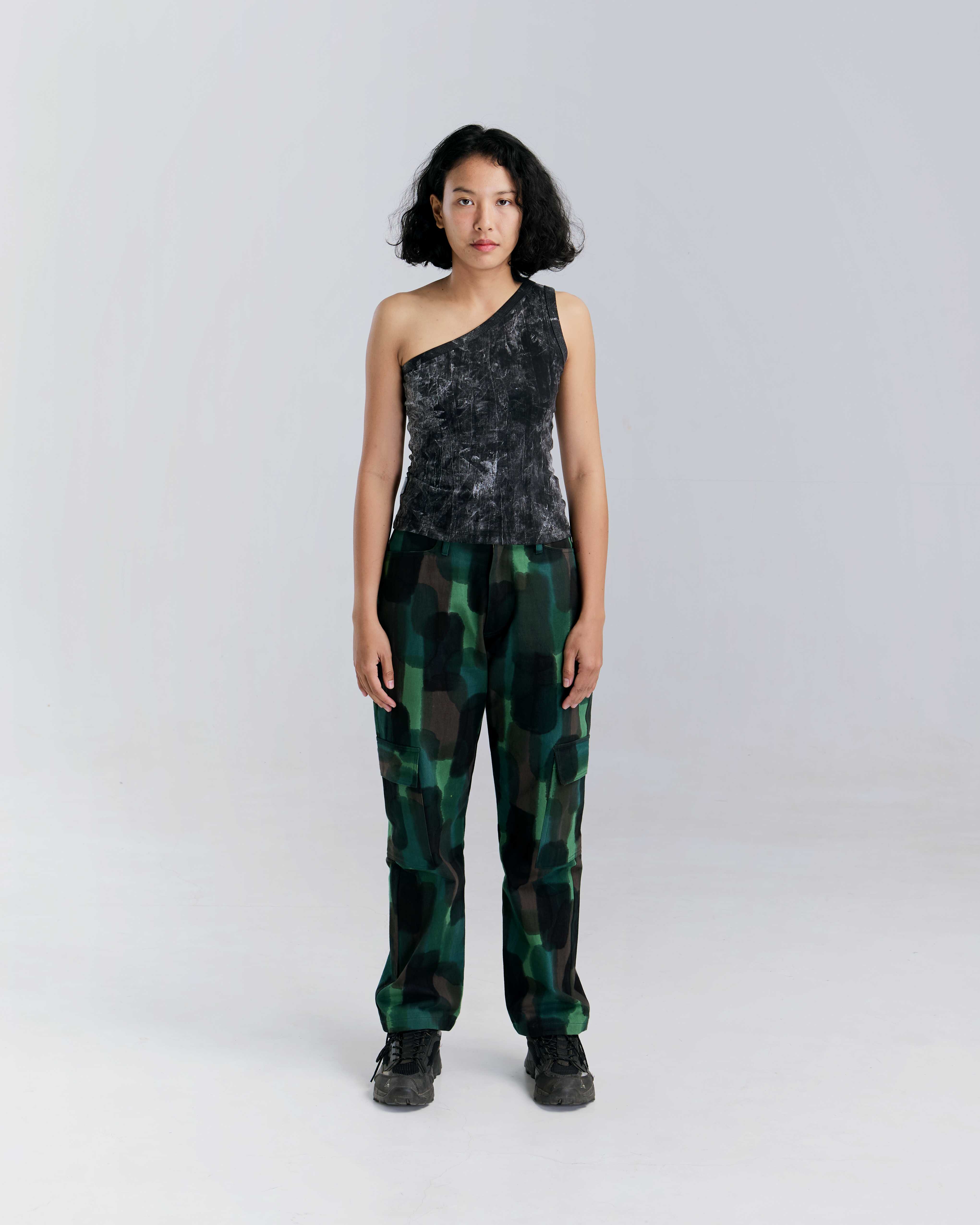 Black Marble One Shoulder Top
