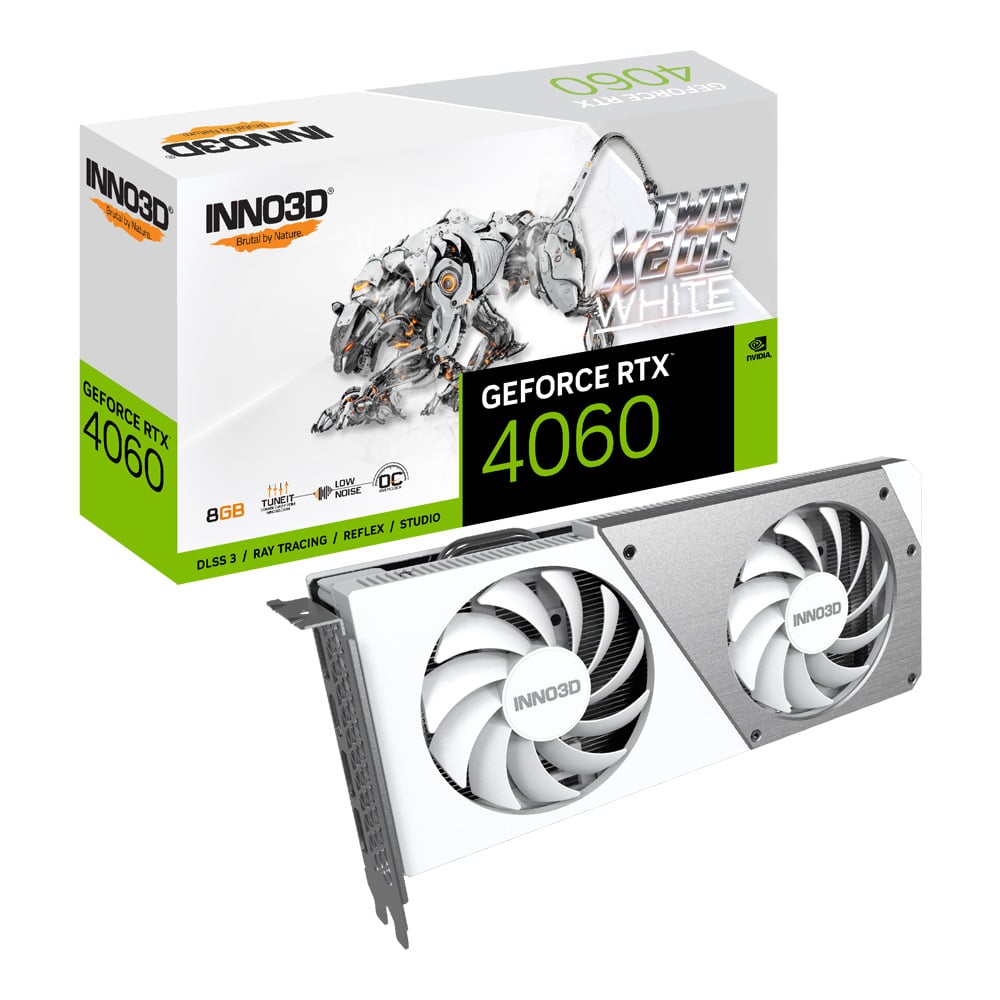 VGA (การ์ดแสดงผล) INNO3D GEFORCE RTX 4060 TWIN X2 OC WHITE - 8GB GDDR6 (N40602-08D6X-173051W)