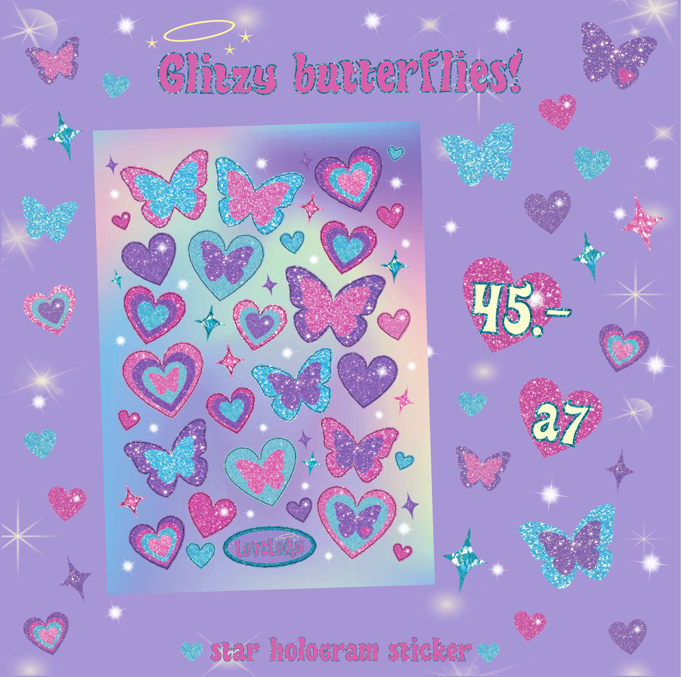 Glitzy butterflies star hologram sticker