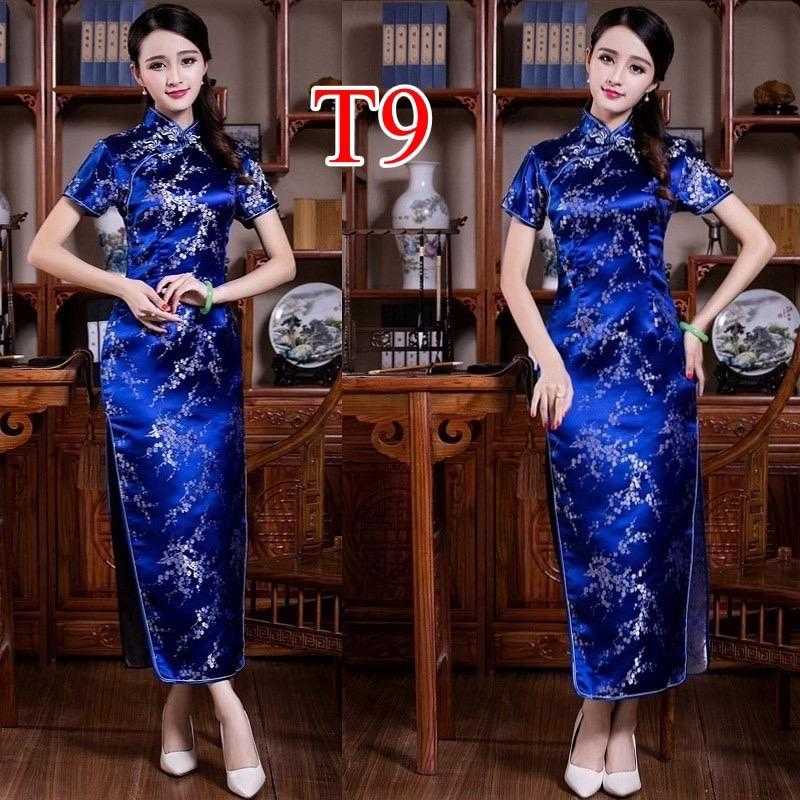 ชุดกี่เพ้า ชุดตรุษจีน ลายดอกเหมยลี่  แบบยาว T9 พร้อมส่ง