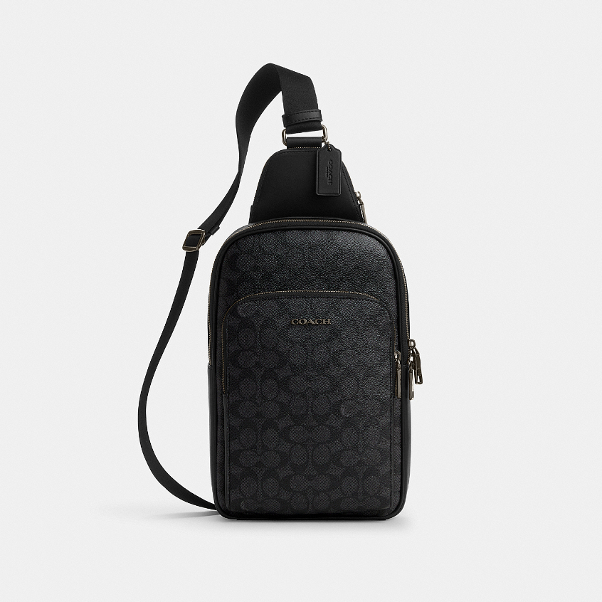 Coach CZ393 Ethan Pack In Signature Canvas (QBMI5) กระเป๋าคาดอกผู้ชาย สี Qb/Charcoal/Black
