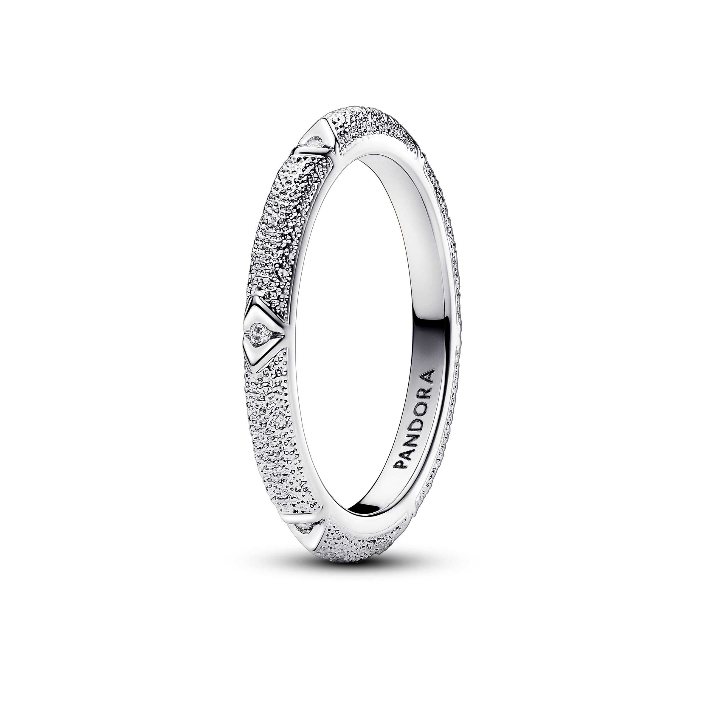 Diamond pointed sterling silver ring with clear cubic zirconia