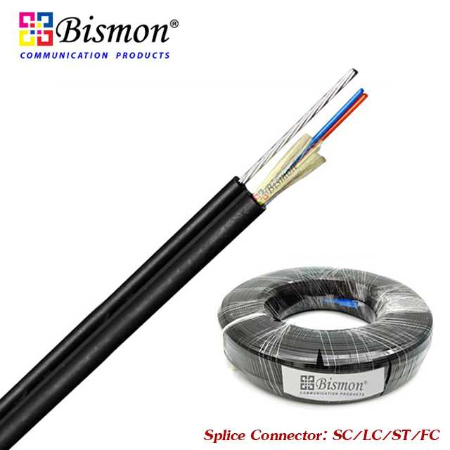 สายไฟเบอร์ FTTH (กลม) 2 Core Single mode Outdoor + สลิง (พร้อมเข้าหัว) - BISMON
