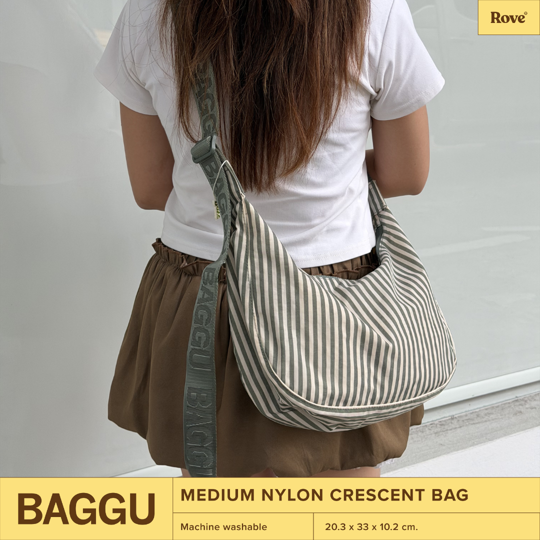 BAGGU Medium Crescent Bag - Sage Stripe